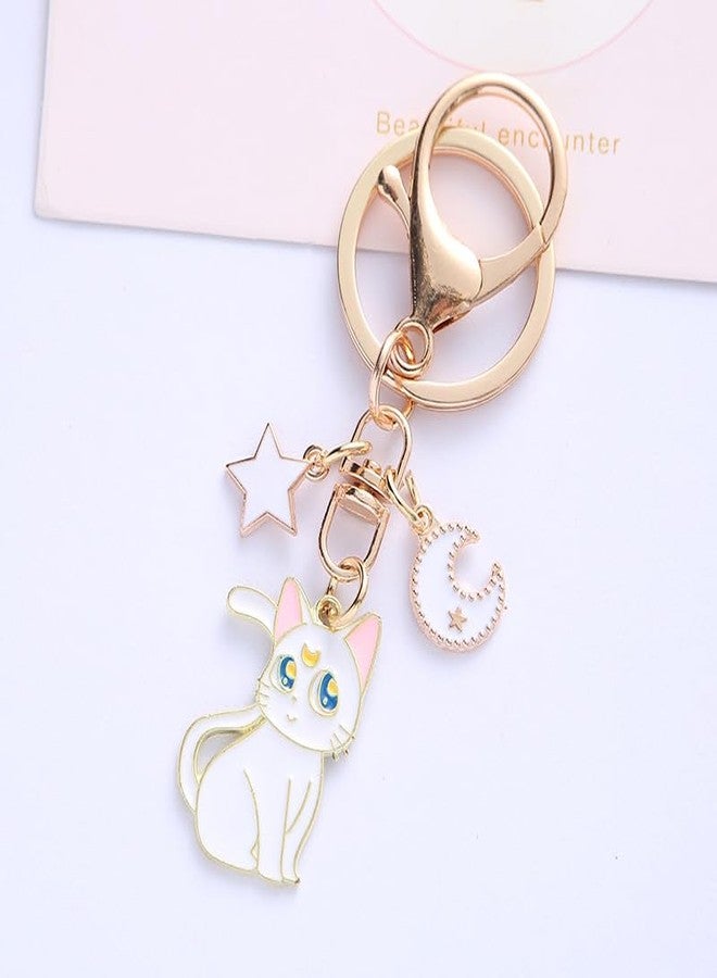 POYAMUSE Enamel Cat Charms Keyring - Adorable Black and White Cat Keychain for Anime Fans-star moon - Image 5